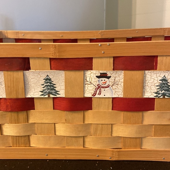 19” Snowman Christmas Winter Tree Holiday Wood Woven Basket w/ Handles Farmhouse - Picture 3 of 16